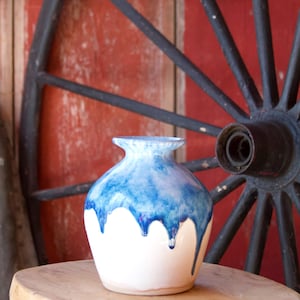 Handmade Ceramic Vase - Unique Blue Drip Pottery Decor (7&quot; Tall)