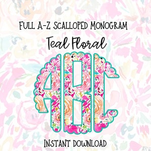 Floral Scalloped Monogram| Lilly inspired| Monogram Clipart PNG SVG | Sublimation and Heat Press Designs