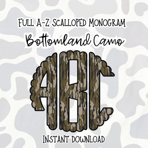 Bottomland Camo Scalloped Monogram | Monogram Clipart PNG SVG | Sublimation and Heat Press Designs