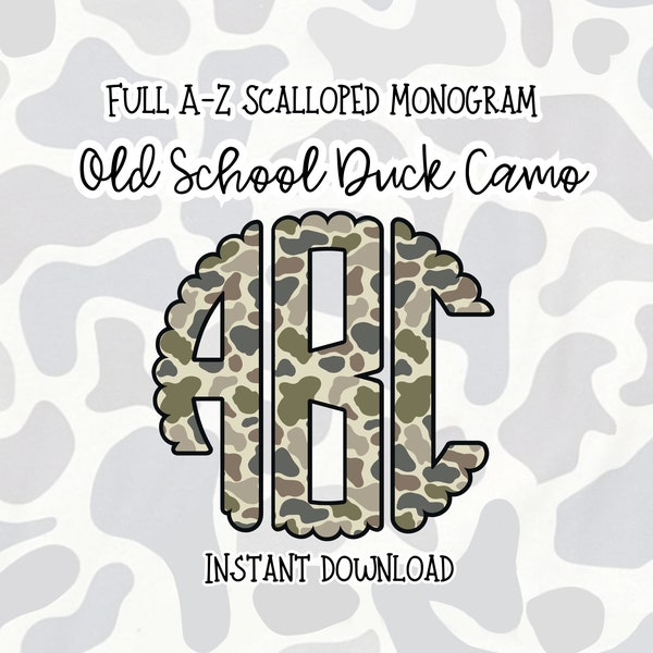 Old School Duck Camo Scalloped Monogram | Monogram Clipart PNG SVG | Sublimation and Heat Press Designs