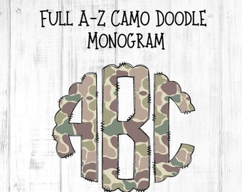 Camo Doodle Monogram | Camo Doodle Letters | Monogram Clipart PNG SVG | Sublimation and Heat Press Designs