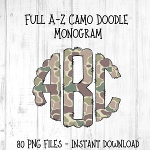 Camo Doodle Monogram | Camo Doodle Letters | Monogram Clipart PNG SVG | Sublimation and Heat Press Designs