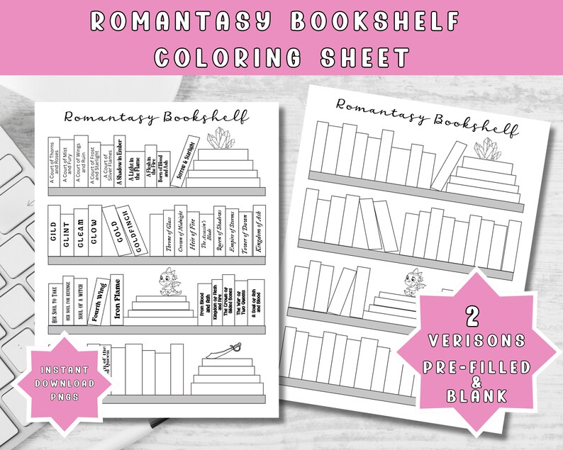Romantasy Bookshelf Coloring Sheet Tracker Romance Fantasy Smut ...