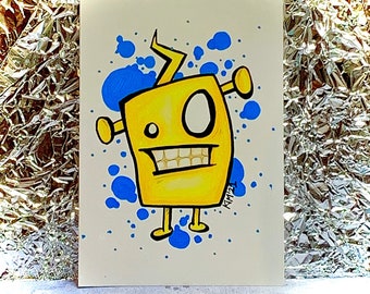 HANK: Roboter, Zeichnung, Papier, Marker, Dekoration, Streetstyle, Kunstwerk, bunt, Unikat, Original, handgemalt, Comic, Monster, A5