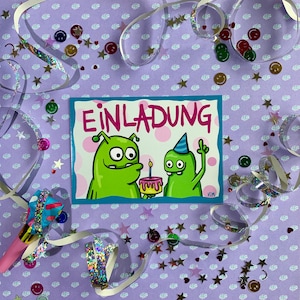 Postkarte EINLADUNG: Geburtstag, Feier, Party, Monster, Comic, Einladungskarte, Postkarte, Kindergeburtstag, lustig