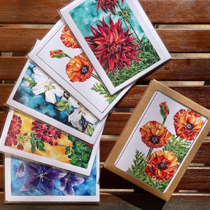 Conjunto de 10 cartões de flores em aquarela feitos à mão com cães escondidos
