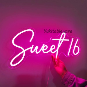 Sweet 16 USB Neon Sign Custom Your 16th Birthday Name LED Neon Sign Personalized Gift Birthday Party Decoration Home Decor 16 Party Decor