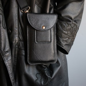 Minimalist Leather Phone Bag - Leather Crossbody Bag for iPhone 14 Pro - Smartphone Bag - Simple Leather Crossbody Phone Bag