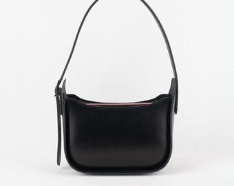 Handmade Leather Baguette Shoulder Bag, Minimalist Style
