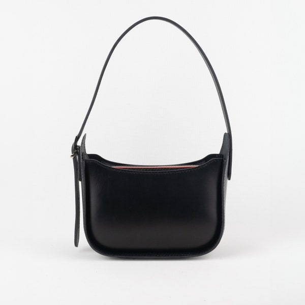 Leather Baguette Shoulder Bag, Minimalist Handbags, Handmade Leather Bag, Women's Leather Purse