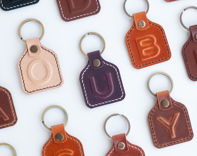 Personalized Leather Initial Keychain, Custom Bag Charm