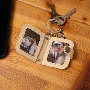 Personalized Leather Keychain with Photo, Custom Mini Photo Album Keychain, Unique Gift for her, Gift for Him, Anniversary Gift