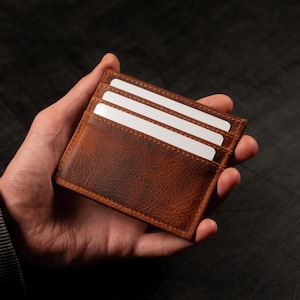 Porta carte di credito in pelle personalizzato, regalo per la festa del papà, portafoglio sottile con iniziali personalizzate, portafoglio sottile in pelle, regalo per papà, fidanzato