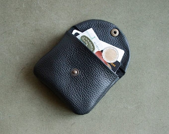 Handmade Leather Coin Pouch Wallet, Small Black Purse