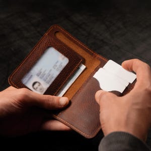 Cartera de cuero personalizada para hombre, tarjetero minimalista, billetera delgada con bolsillo frontal, tarjetero delgado, billetera de cuero plegable