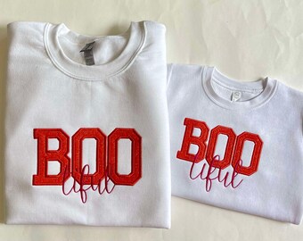 Adult- Mom & Mini Matching Halloween Glitter Sweatshirts with Applique Embroidery!
