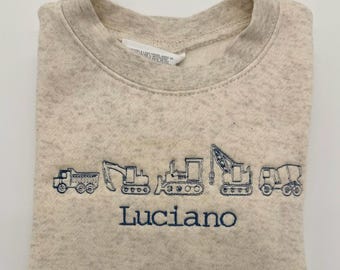 Personalized Construction Trucks Toddler Sweatshirt - Embroidered Crane, Excavator