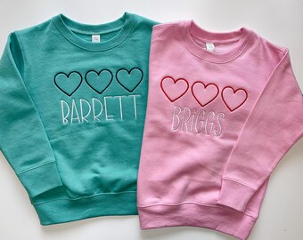 Personalized Name Valentine’s- heart- Toddler Sweatshirt Hoodie or Crewneck for Birthday