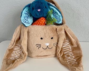 Personalized Plush Easter Bunny Basket – Custom Embroidered Name