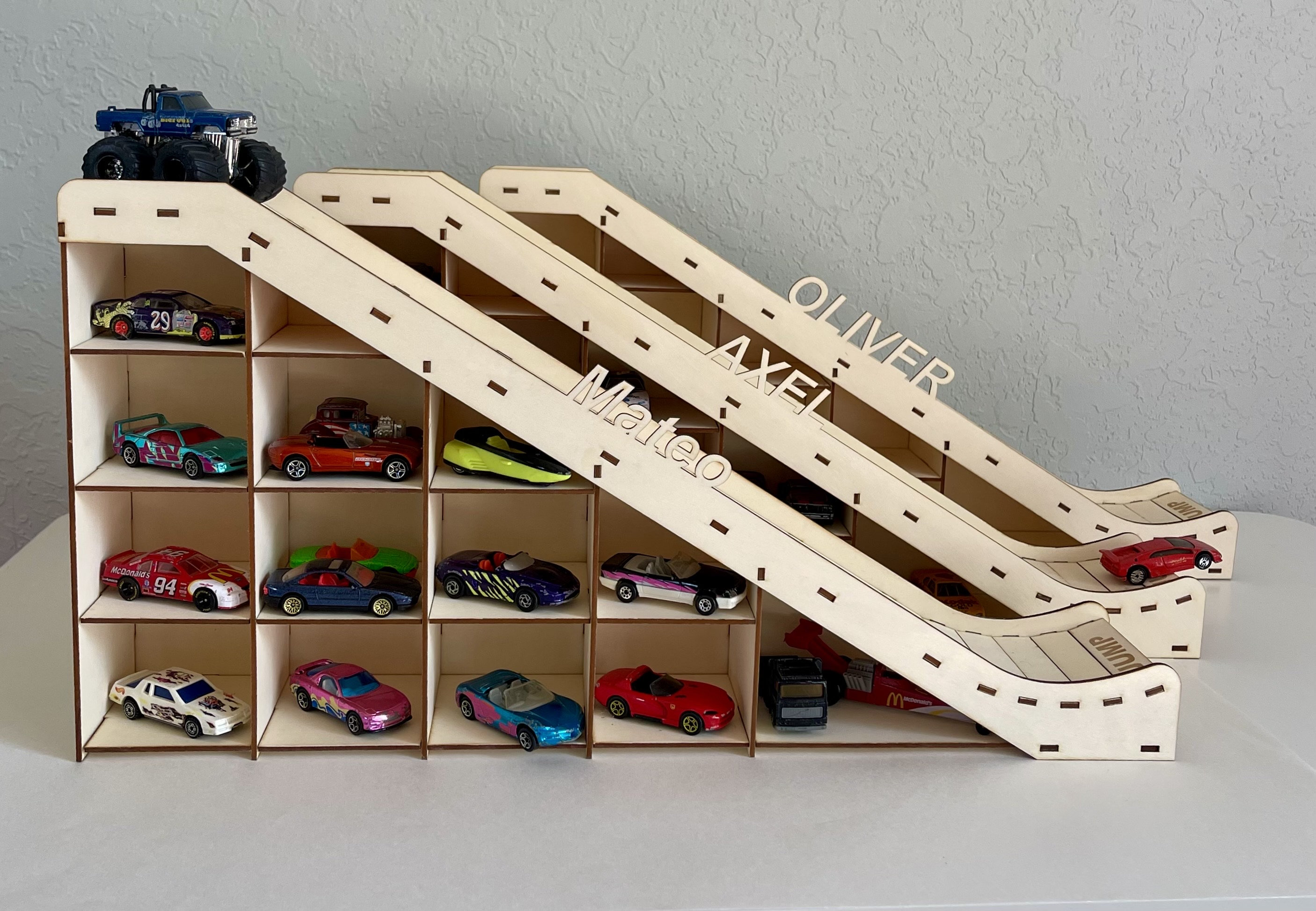 Personalized Toy Car Ramp for Kids | Wooden Car Racetrack Storage ...