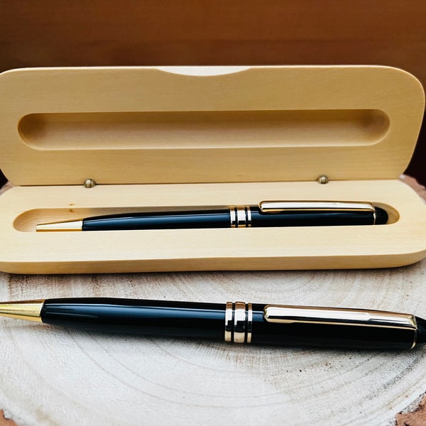 Black Brass Executive Ball Point Pen, Twist Action, Black Ink. Free Engraving on Wood Box. Perfect Personal Gift or Corporate Incentive Item