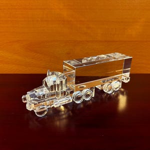 Crystal Semi Truck Figurine, Award, 18-Wheeler, blank for home and office decor, add engraved personalized on trailer for gift or trophy.