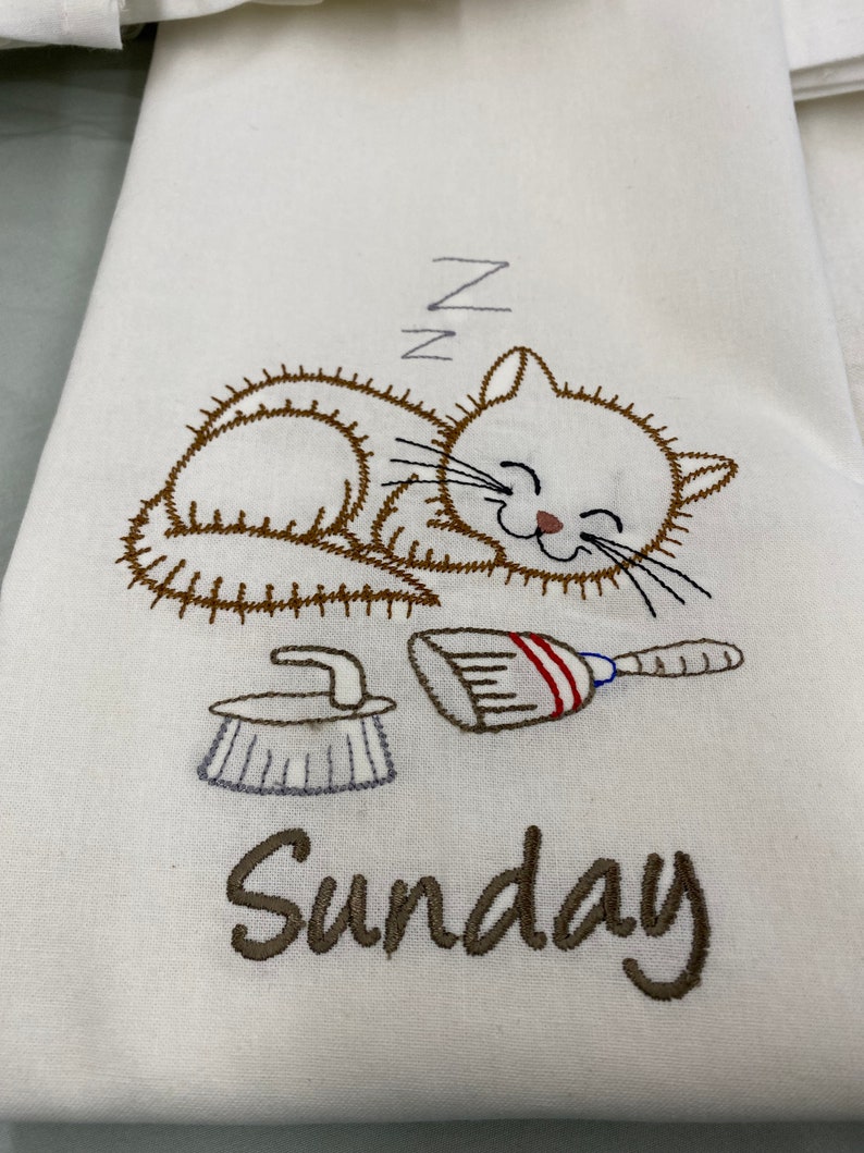 Chore Animals Days of the Week Flour Sack Tea Towels Set of 7, Vintage Embroidered Kitchen Dish Towels, Farmhouse Gift image 8