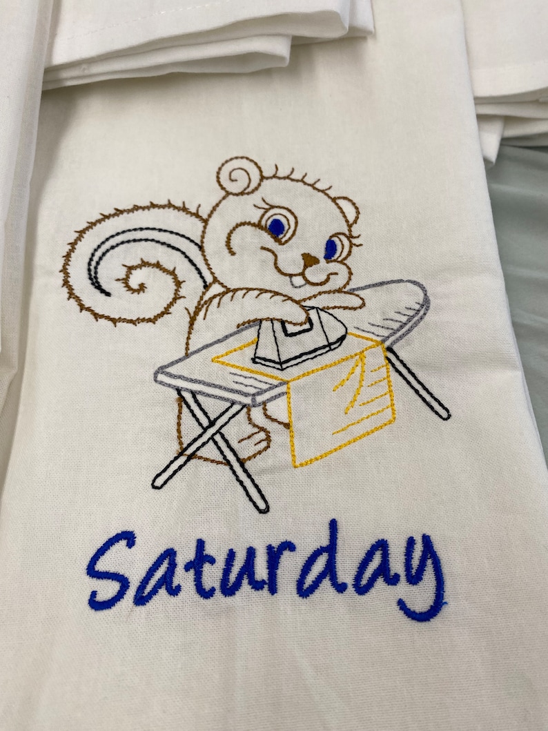 Chore Animals Days of the Week Flour Sack Tea Towels Set of 7, Vintage Embroidered Kitchen Dish Towels, Farmhouse Gift image 7