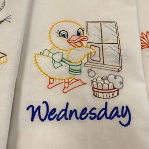 Chore Animals Days of the Week Flour Sack Tea Towels Set of 7, Vintage Embroidered Kitchen Dish Towels, Farmhouse Gift image 4