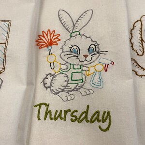 Chore Animals Days of the Week Flour Sack Tea Towels Set of 7, Vintage Embroidered Kitchen Dish Towels, Farmhouse Gift image 5