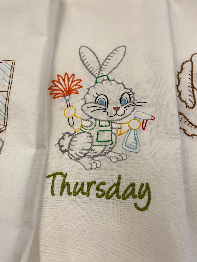 Chore Animals Days of the Week Flour Sack Tea Towels Set of 7, Vintage Embroidered Kitchen Dish Towels, Farmhouse Gift image 5