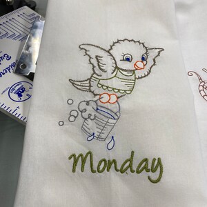 Chore Animals Days of the Week Flour Sack Tea Towels Set of 7, Vintage Embroidered Kitchen Dish Towels, Farmhouse Gift image 2