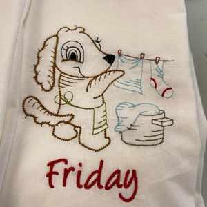 Chore Animals Days of the Week Flour Sack Tea Towels Set of 7, Vintage Embroidered Kitchen Dish Towels, Farmhouse Gift image 6