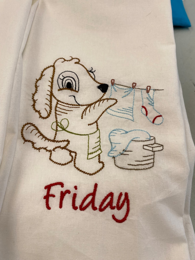 Chore Animals Days of the Week Flour Sack Tea Towels Set of 7, Vintage Embroidered Kitchen Dish Towels, Farmhouse Gift image 6