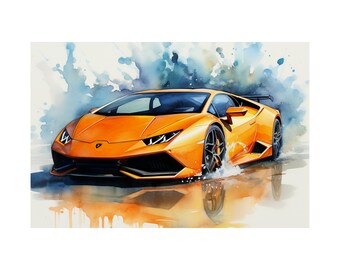Orange Lamborghini Huracan Poster, Bugatti Poster Wall Art, Lamborghini/Bugatti, Supercar Art, Lamborghini Poster, For Car Enthusiasts