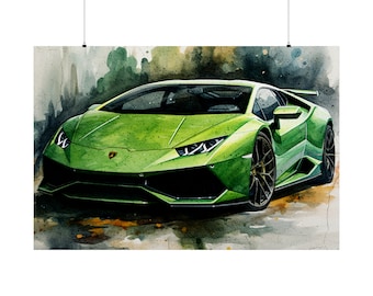 Lamborghini Wall Art | Lamborghini Poster | Green Lamborghini | Sports Car Wall Art | Luxury Car Wall Art | Gift for Men