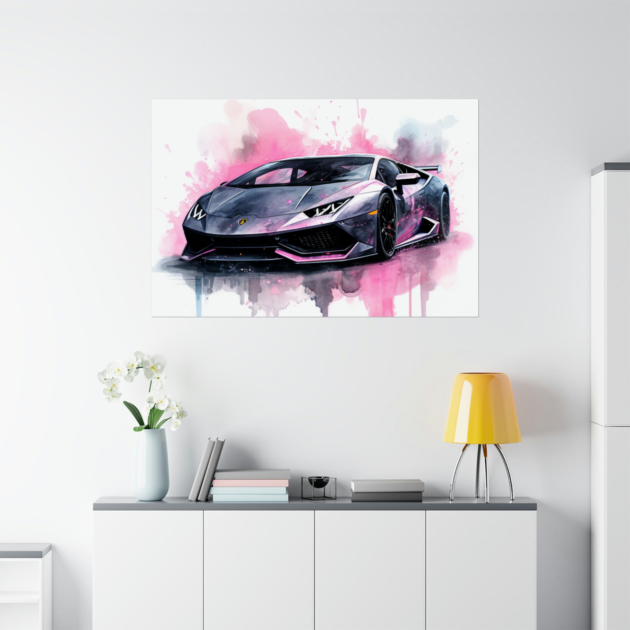 Wall Clock, Hot Pink Lamborghini modern stylish wall art room decor great gift for car lover