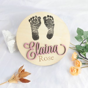 Baby Announcement Sign with Birth Stats Footprint Sign For Newborn Baby Name Reveal Personalized Baby Name Sign Sign For Hospital image 2