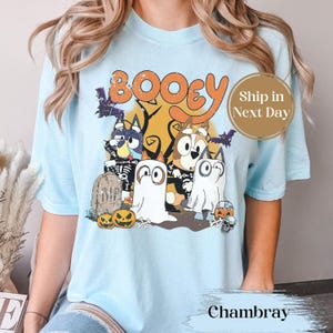 Retro Booey Halloween Shirt,Bluey Halloween,Spooky Cartoon T-Shirt,Witchy Bats Shirt,Halloween Family Matching Gift,Horror Kids Tee 09122074