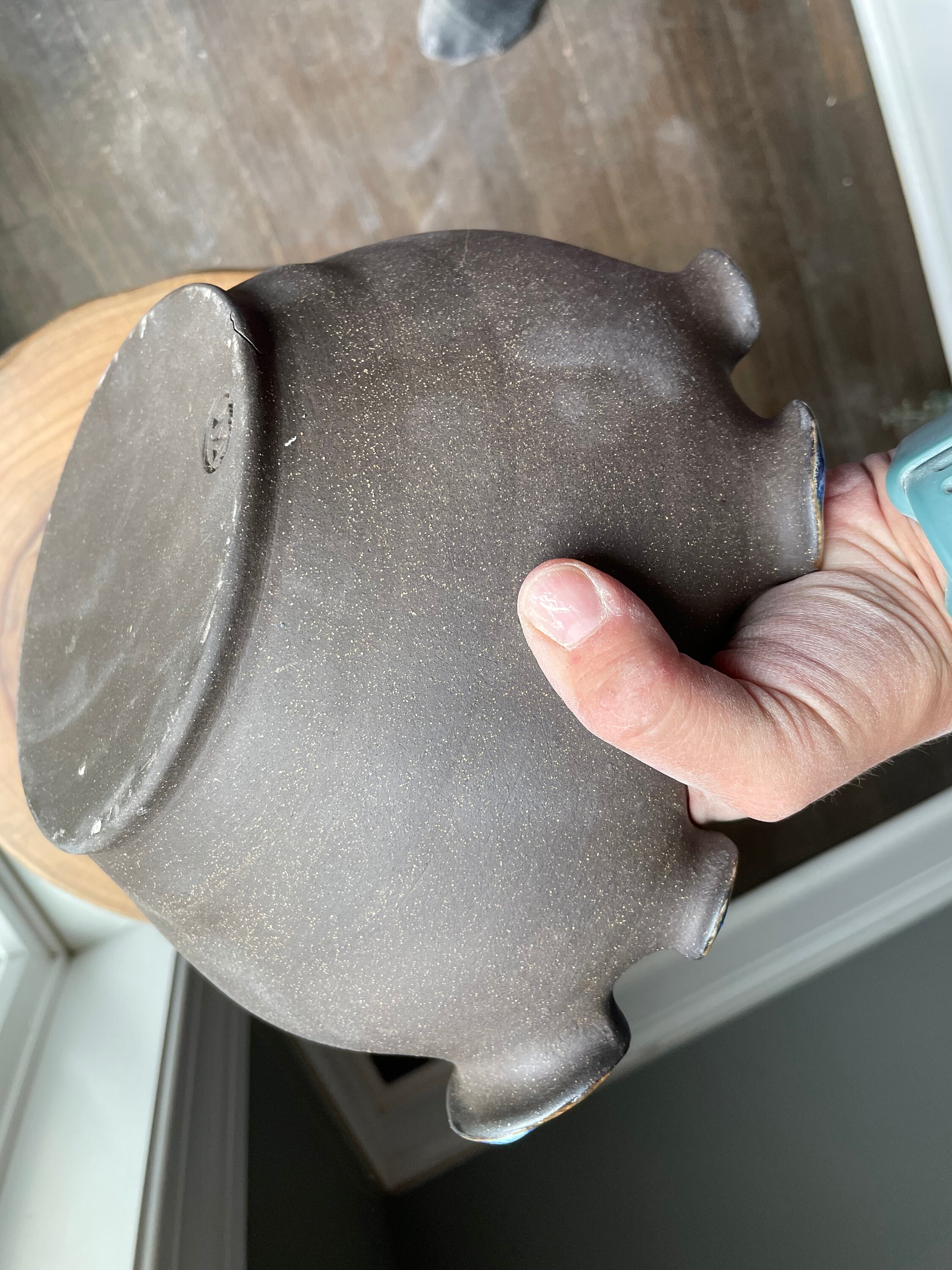 Handmade, Wheel-thrown, Dark Brown Clay, Ruffled Bowl. This is a ...