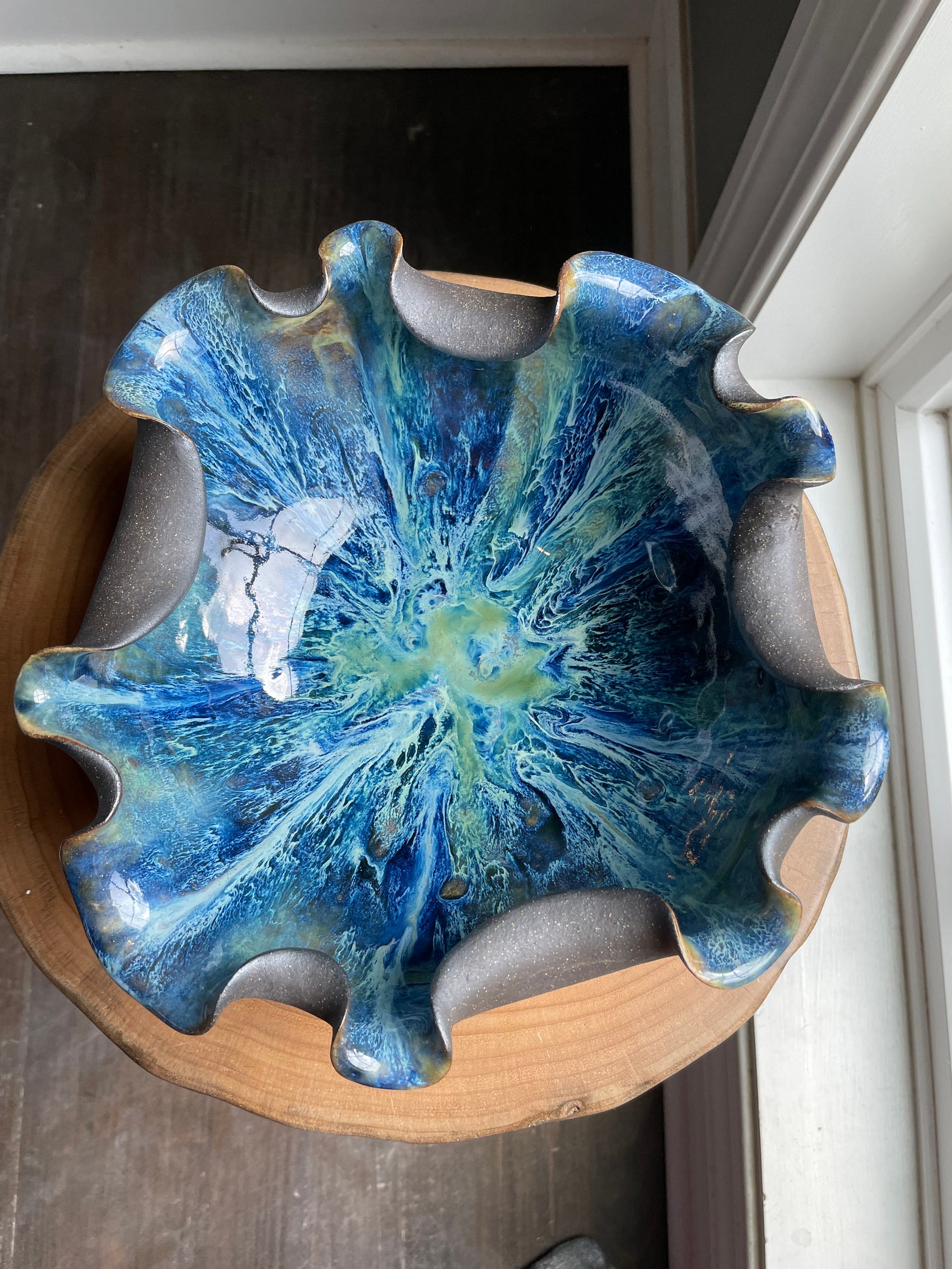 Handmade, Wheel-thrown, Dark Brown Clay, Ruffled Bowl. This is a ...