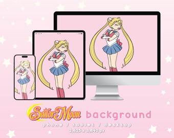 Sailor Moon Funny Wallpaper Background Image JPG - Pink Pastel Hand drawn Cartoon Phone Theme Widgets Desktop iPad iPhone Android Icon Pack