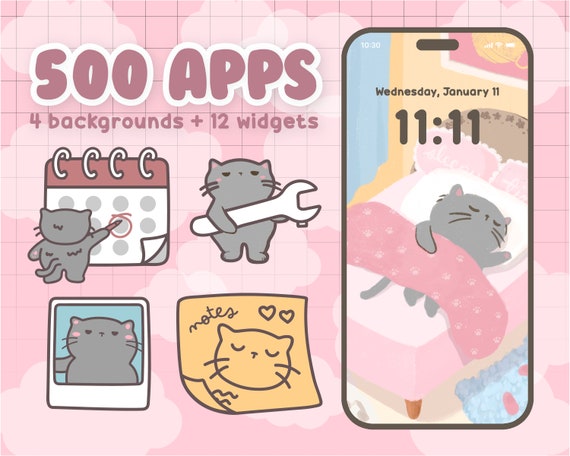 Cute Pink Ios Icons Kawaii Cats Icon Bundle With App Icons 