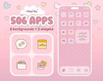 IOS 16 App Icons 506 Pack - Small Mini Cute Kawaii Pink App Icons - IOS Homescreen Phone Icon Theme Widgets - iPhone Android iPad Icon