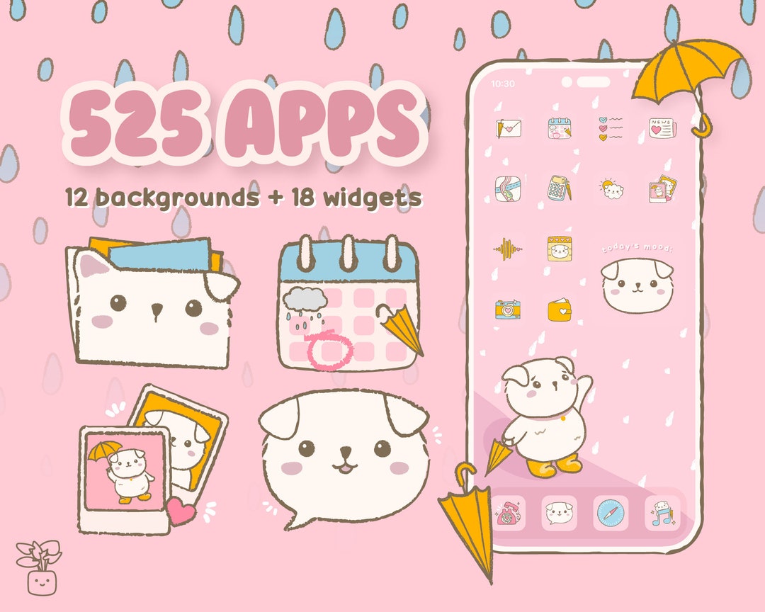 Cute Ios Theme IPhone Theme 525 Pack Cute Kawaii Pink White Puppy Animal App Icons IOS ...