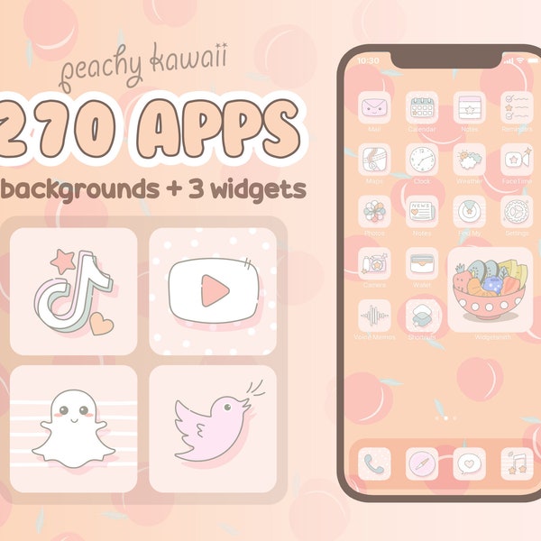 IOS 16 App Icons 270 Pack Cute Kawaii - Peach Light Orange Pink Pastel - Phone Icons Homescreen Icon Phone Theme Widgets iPhone Android iPad