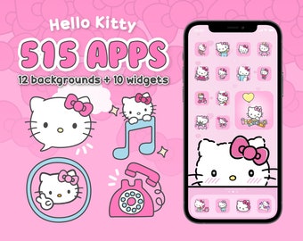 IOS 16 App Icons 515 Pack Cute Kawaii Pink White Kitty Cat App Cartoon Anime IOS Homescreen Icon Phone Theme Widgets - iPhone Android Icon