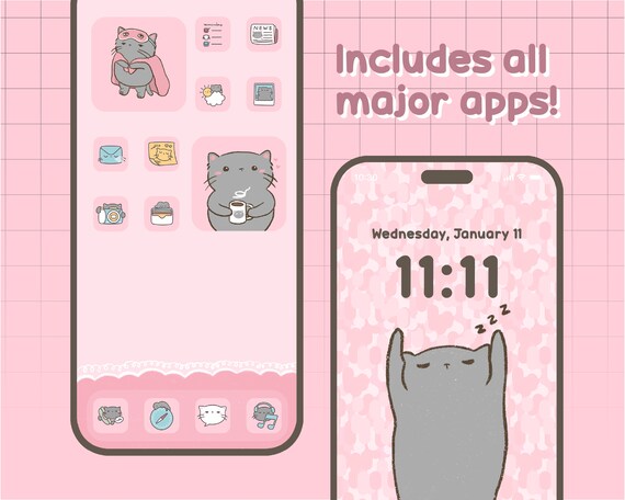 Cute Cats Pink Edition iPhone Icons Bundle