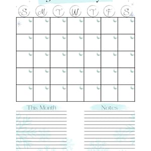 Instant Printable Monthly Calendar, A4, A5, Letter, Monthly Planner