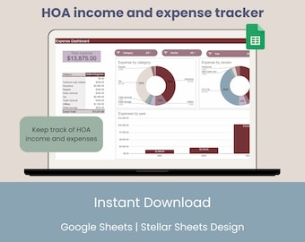 Fiches Google Sheets pour le suivi des revenus et des dépenses HOA | Modèle de budget, de cotisations et de financement du vendeur pour l'association des propriétaires de copropriété